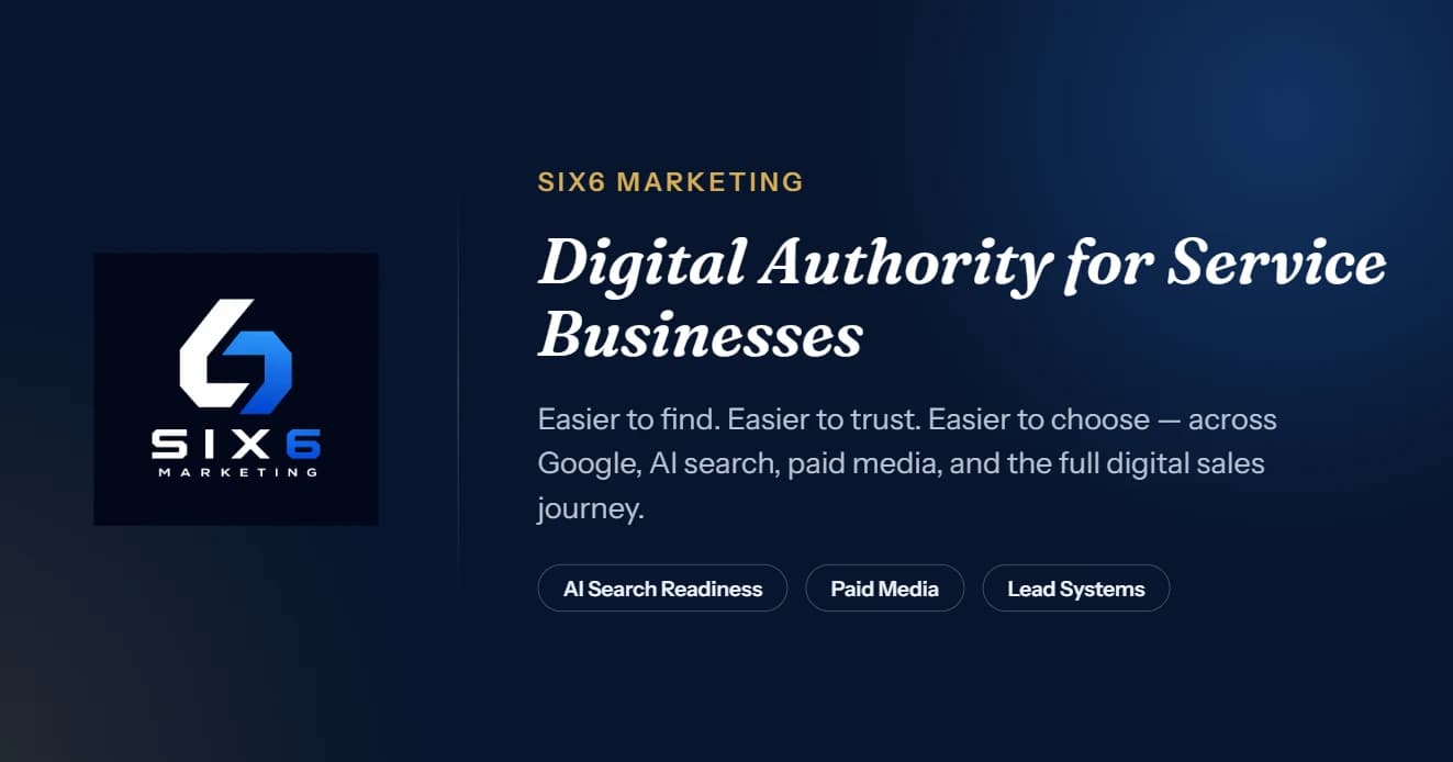 Six6 Marketing’s brand card: Digital Authority for Service Businesses